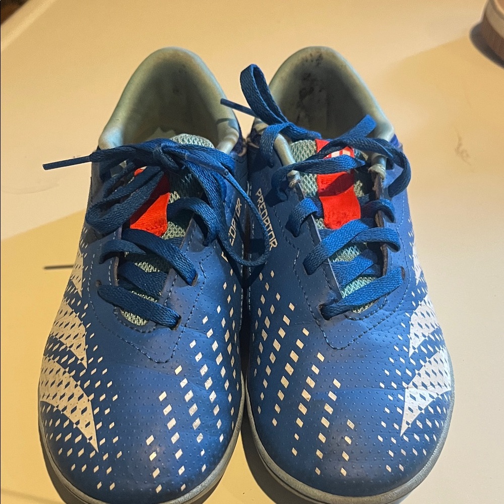 adidas Kids Blue and White Sneakers with Red Tongue Detail